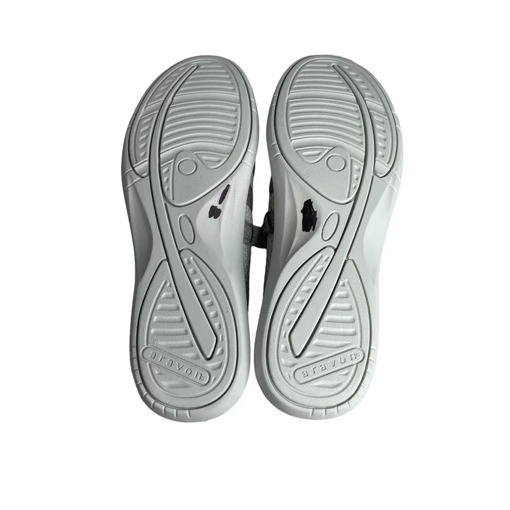 Aravon Womens 8B White Silver Knit Mary Jane Comfort Walking Shoes Hook Loop